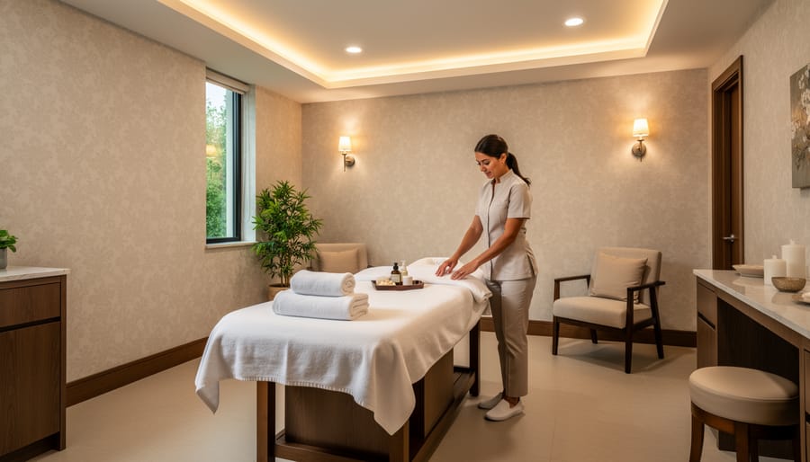 Guest relaxing during a treatment in a bright Sanctuary Day Spas room